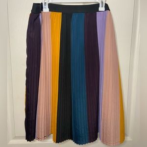 Multicolor Striped Pleated Midi Skirt